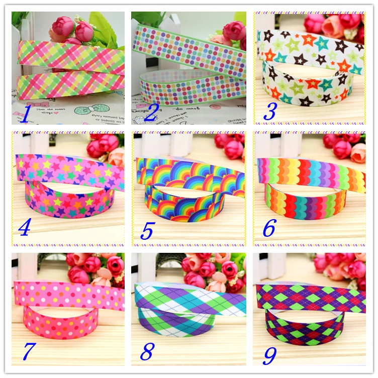 

7/8'' Free Shipping Plaid Chevron Rainbow Printed Grosgrain Ribbon Hairbow Headwear Party Decoration Diy Sewing Craft 22mm S380