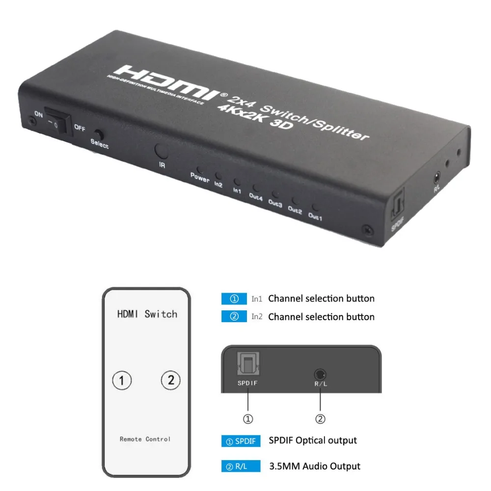 Сплиттер/переключатель AIXXCO HDMI 2x4 2 входа 4 выхода v1.4 4K порт для PS3 PS4 Xbox 360 PC DV DVD HDTV