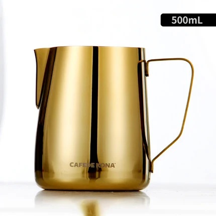 Gold 500ml Кувшин Для Вспенивания из нержавеющей стали, чашка с цветами, кувшин для молока, кофе, кружка для вспенивания молока, инструмент для приготовления эспрессо, аксессуары для приготовления эспрессо - Цвет: Gold 500ml