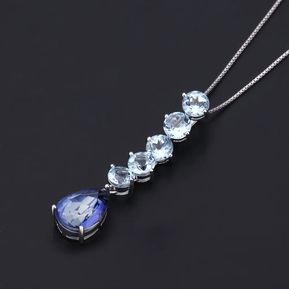 Женское колье из серебра 925 пробы с топазом подвеска натурального синего