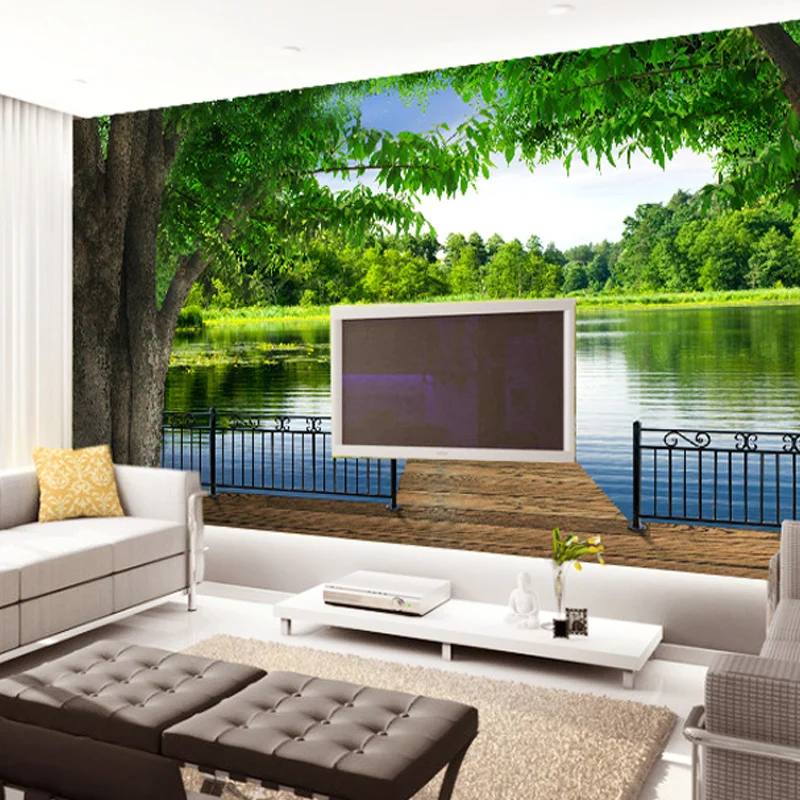 Фото обои 3D большой росписи диван ТВ фон стены природные пейзажи озеро мост