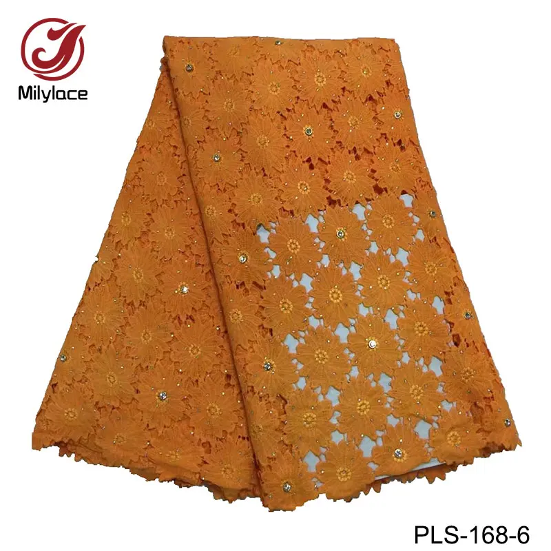 

New coming nigerian guipure lace fabric embroidery stones lace design african guipure cord lace fabric for dress PLS-168