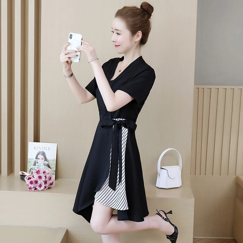 Плюс размер женское летнее платье в стиле пэчворк элегантное офисное дамское