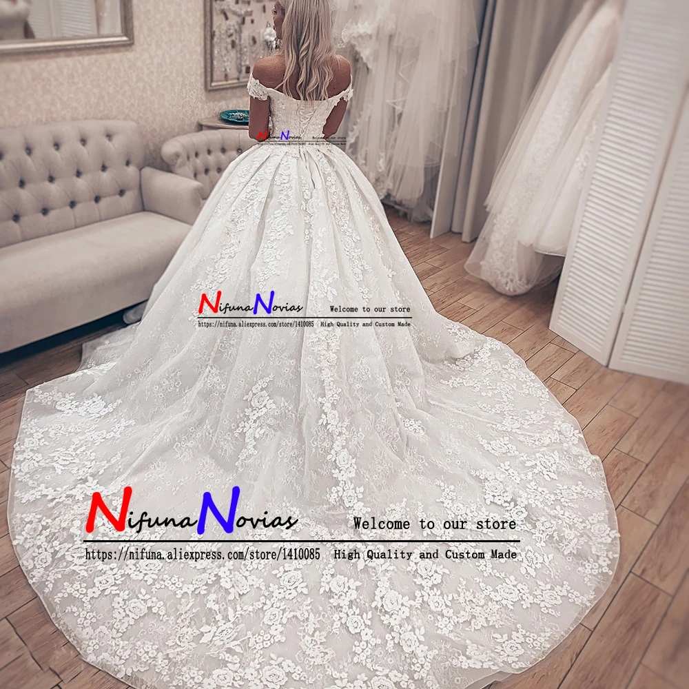 Long Train Robe Mariage Gorgeous Ivory Bridal Dresses Romantic 3D Flowers Beaded Ball Gown Lace Wedding Dress Vestidos De Novia | Свадьбы и