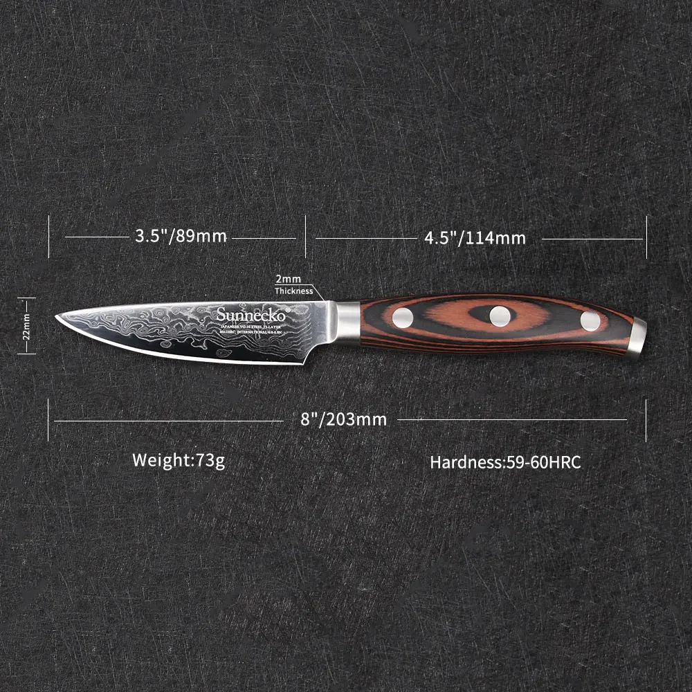 

Sunnecko 3.5" Damascus Fruit Paring Knife Japanese VG10 Steel Core Sharp Blade Kitchen Knives Wood Handle Peeling Sashimi Tool