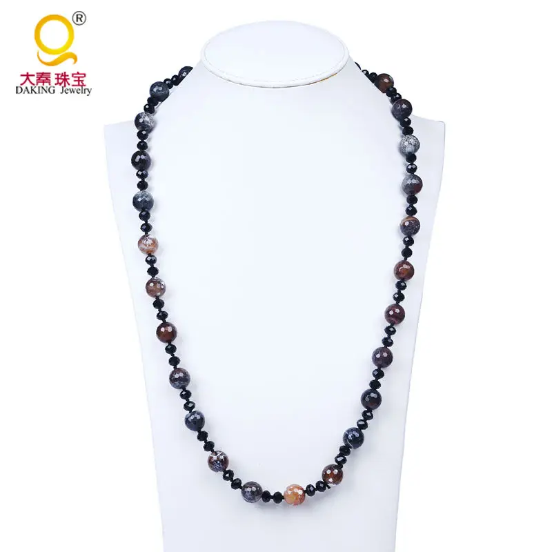 Колье из граненого камня 14 мм ожерелье коричневого с черным кристаллом