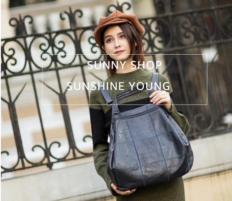 SUNNY SHOP рюкзак из натуральной кожи дизайнерский рюкзак на плечо Модный Большой Вместительный Клетчатый Рюкзак Кошелек из мягкой кожи