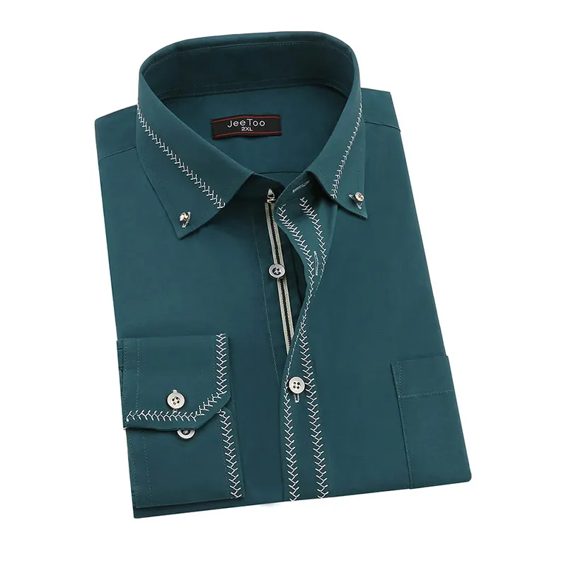 Green JeeToo белая мужская футболка новая деловая Мужская стандартная приталенная рубашка мужская одноцветная с длинным рукавом Повседневная Свадебная рубашка размера плюс 3XL - Цвет: Green