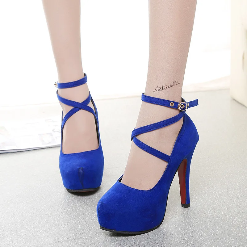 Элегантные свадебные туфли из флока классические 12 см Для женщин круглый носок