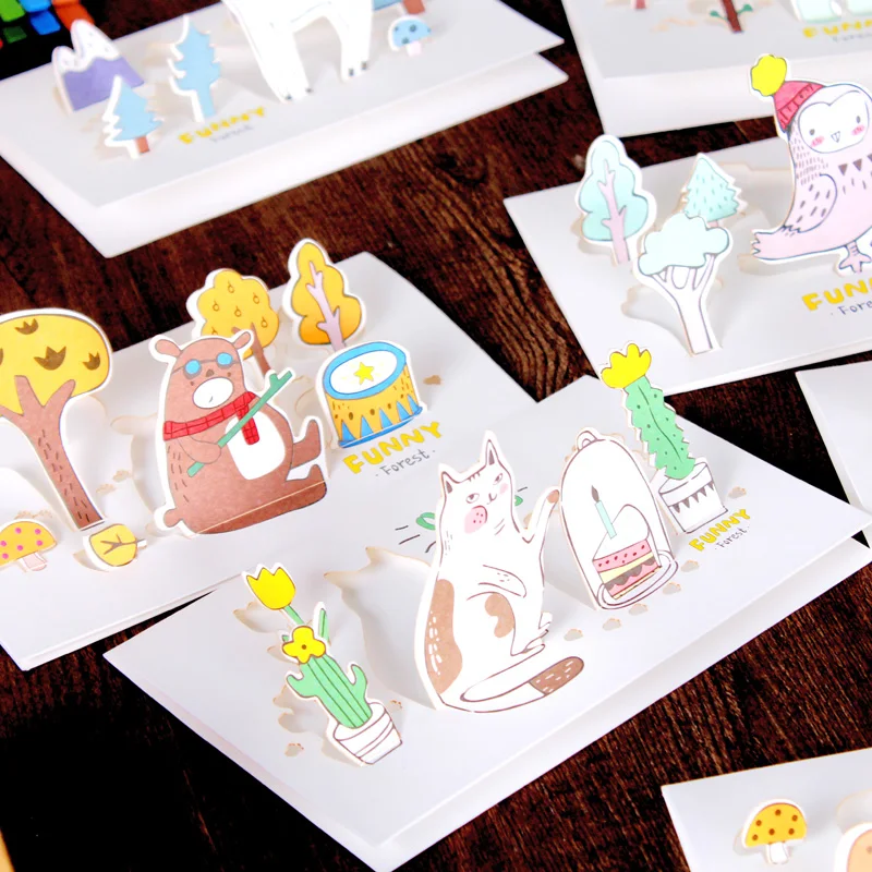 Креативная объемная поздравительная открытка с изображением лесных животных 10