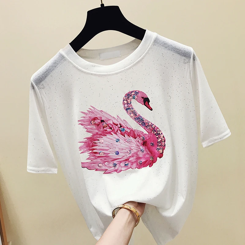 

Sequined T shirt women t-shirt cotton top tee shirt femme kawaii tshirt women tops summer t-shirts camisetas mujer verano 2018