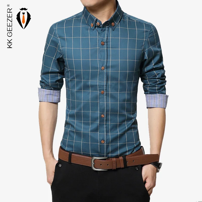 Рубашка мужская с длинным рукавом хлопковая Классическая в клетку карманами