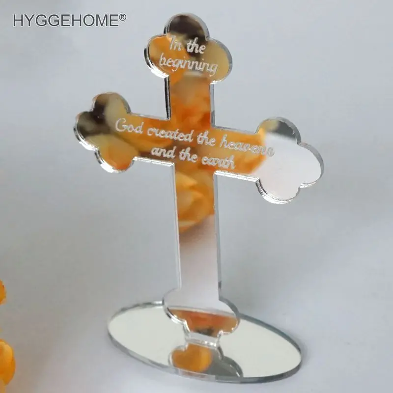 

10pcs 18cm High Acrylic Mirror Cross for Personalized Table God Bless of The Lord's Prayer Christening & Baptism House Moving