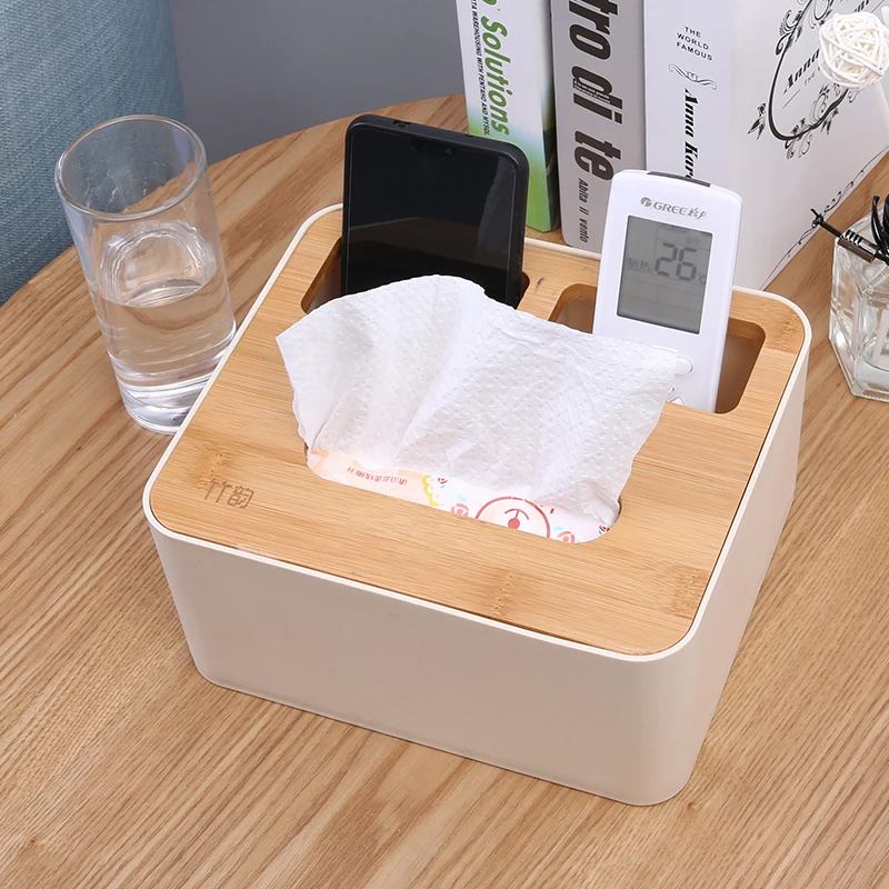 Bamboo Rectangular Tissue Box Can Put Mobile Phone And Air Conditioning Remote Control Storage 3164 | Дом и сад