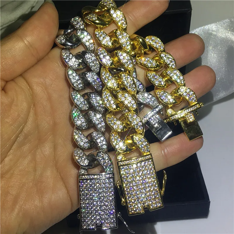 Мужской браслет Vecalon ручной работы хип хоп цепочка микро паве AAAAA Cz жёлтые золотые