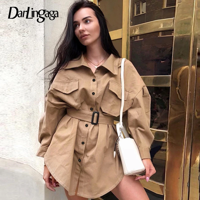 Женская Длинная блузка Darlingaga кардиган на пуговицах с поясом Повседневная