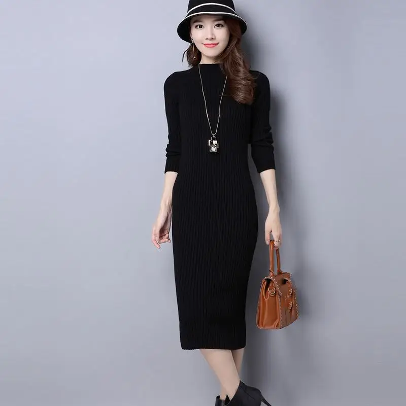 Женское зимнее длинное платье-свитер вязаное кашемировое платье-футляр размера