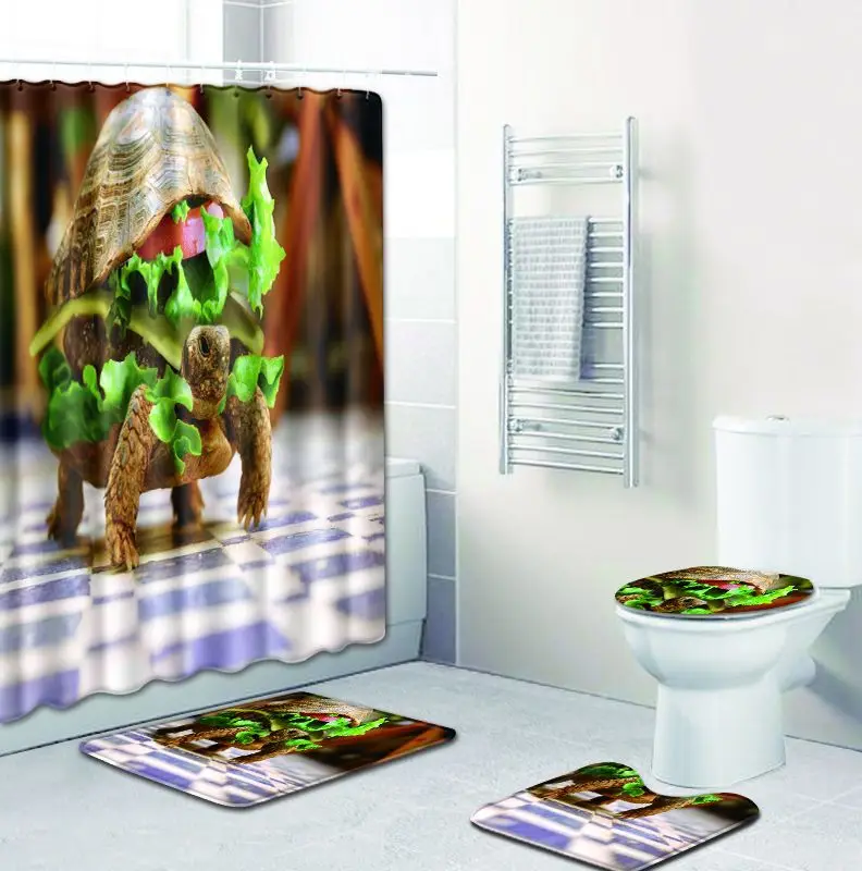 Забавная Рождественская занавеска и коврик для ванной в виде животных