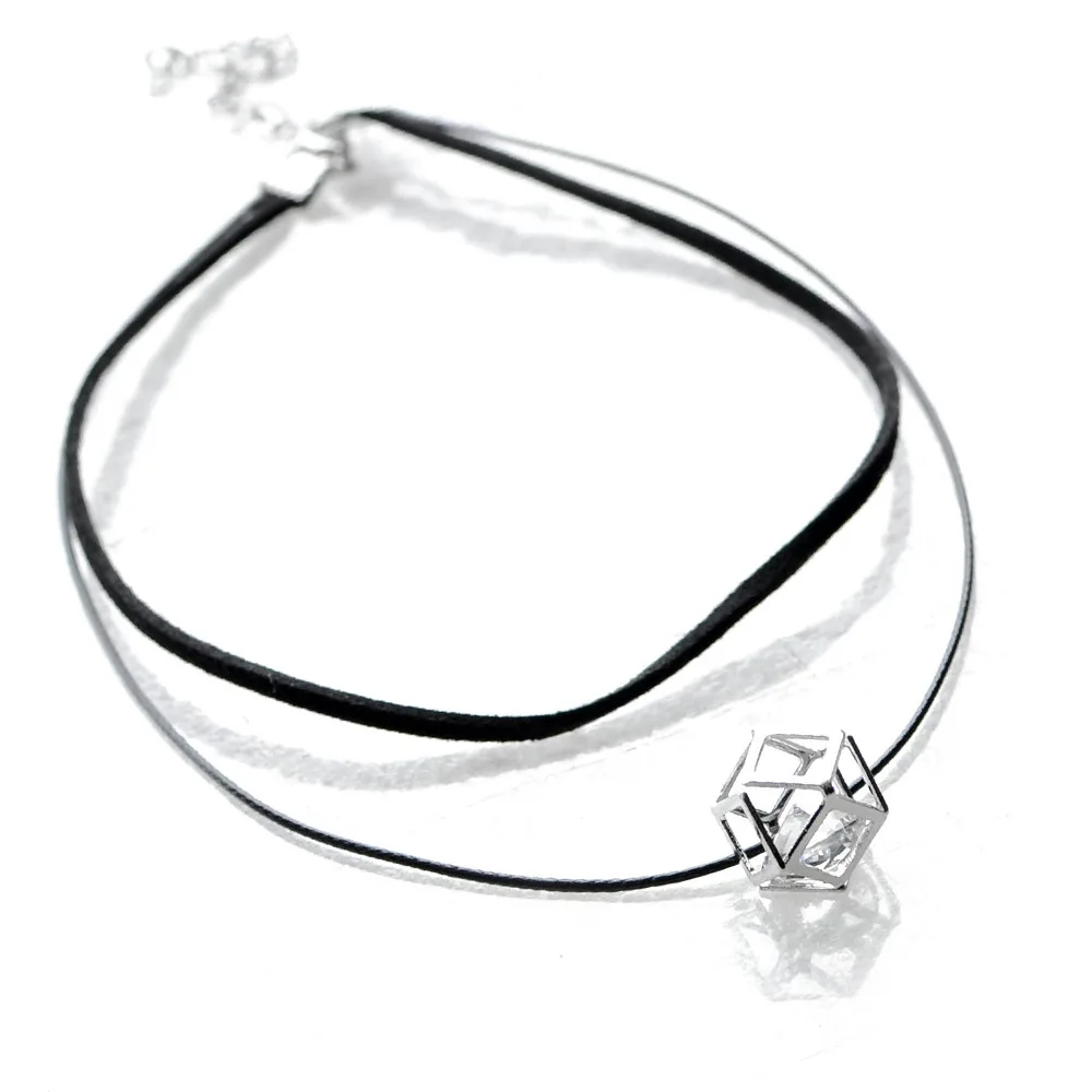 Ahmed Jewelry Punk Tattoo Leather Rope Double Chains Choker Necklace For Woman Cute Square Crystal Pendant Necklaces Gift LN22 | Украшения