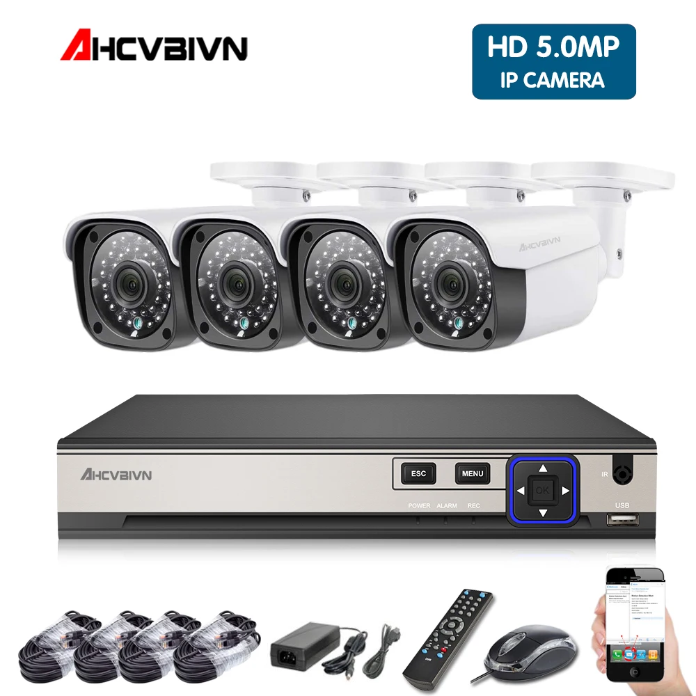 Система видеонаблюдения AHCVBIVN POE 4CH NVR комплект 48 В ONVIF камера видеонаблюдения HD ip-камера наружная система видеонаблюдения