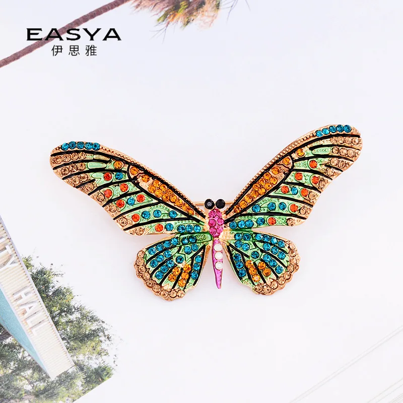 Женская Брошь золотистого цвета с кристаллами и стразами в стиле бабочки