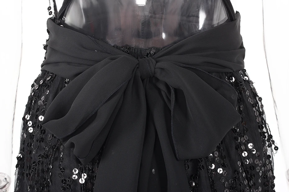 Women Party Dresses Summer New Fashion Sleeveless Deep V Neck Sequin Dress Women Black Spaghetti Strap Sexy Dress Backless
