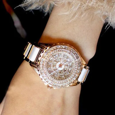 Лидер продаж 2018 роскошные керамические кварцевые женские часы цвета розового