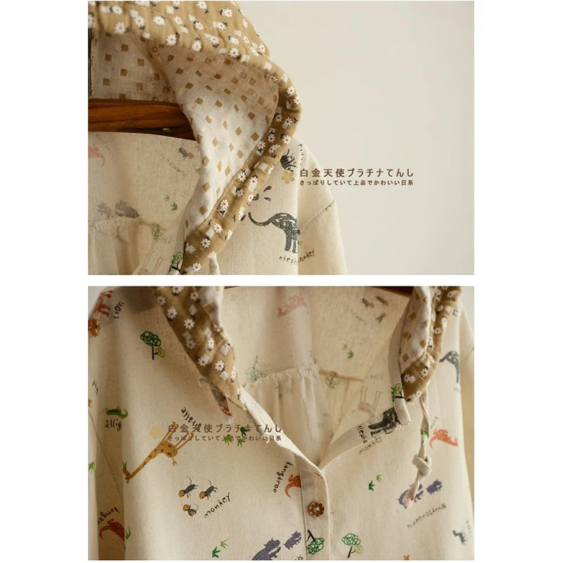 Японская Весна мультфильм животных печати тонкие толстовки Для женщин Mori Girl