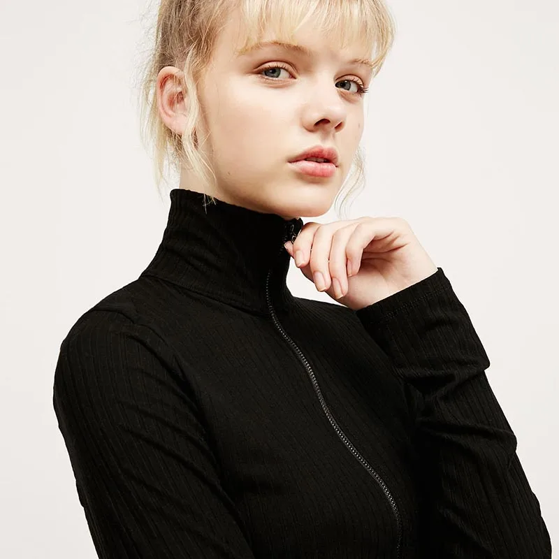 Sweet Autumn 2018 Female Knitting Cardigans Zipper Long Sleeve Sweater Womens Ladys Black High Collar Clothing |