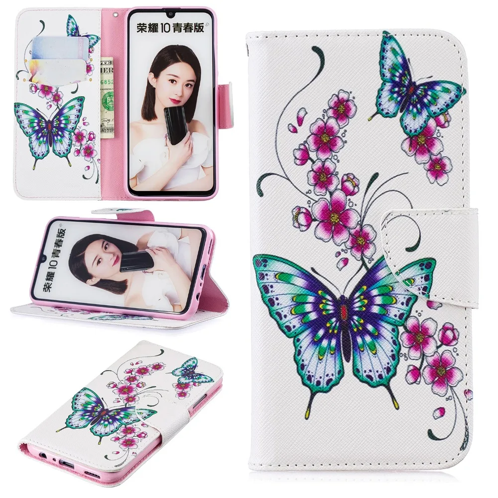 Кожаный чехол-книжка для huawei P Smart, чехол для huawei Honor 10 Lite, роскошный цветной чехол-кошелек с рисунком, чехол для телефона