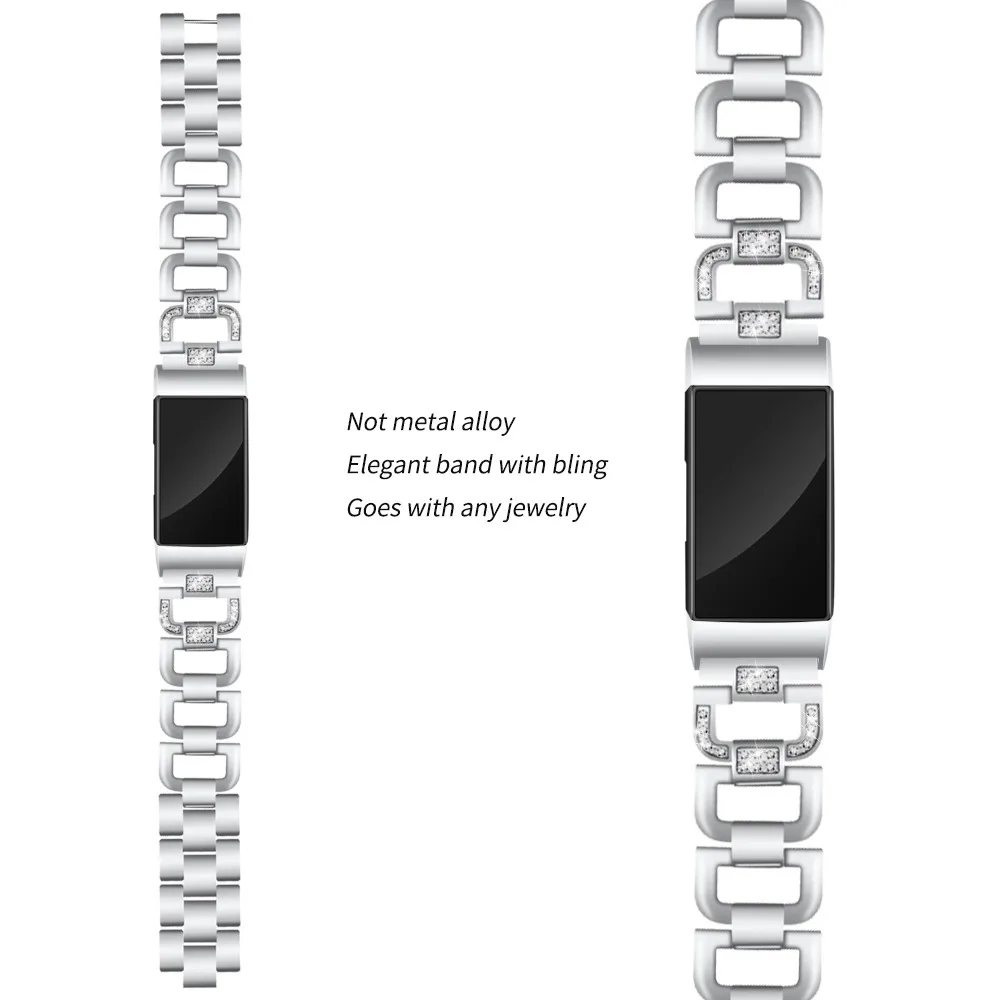 Браслет из нержавеющей стали с бриллиантами, сменный ремешок для Fitbit Charge 3, спортивный ремешок, силиконовый ремешок на запястье