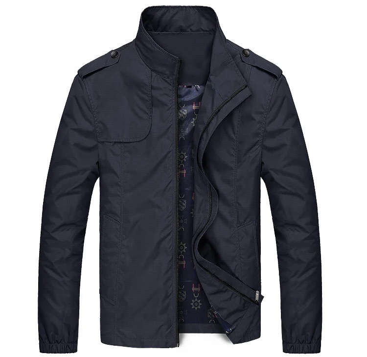 Autumn Men Jacket Windbreaker Male Overcoat Casual Solid Jacket Slim Fit Stand Collar Men Windproof Jacket Coat Plus Szie