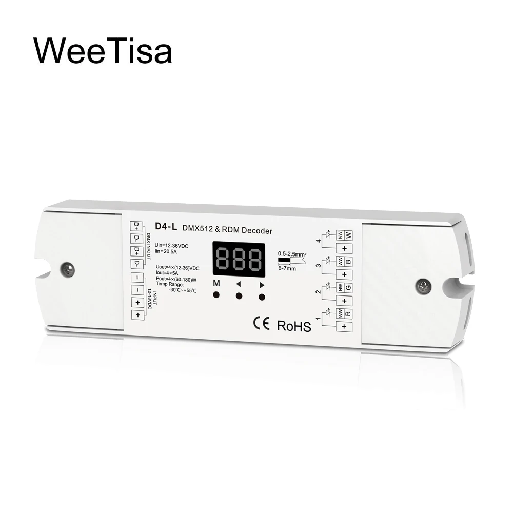 DMX512 декодер 4CH 5A DC 12V 24V Одноцветный CT RGB RGBW LED контроллер полосы 4 в 1 pwm Драйвер