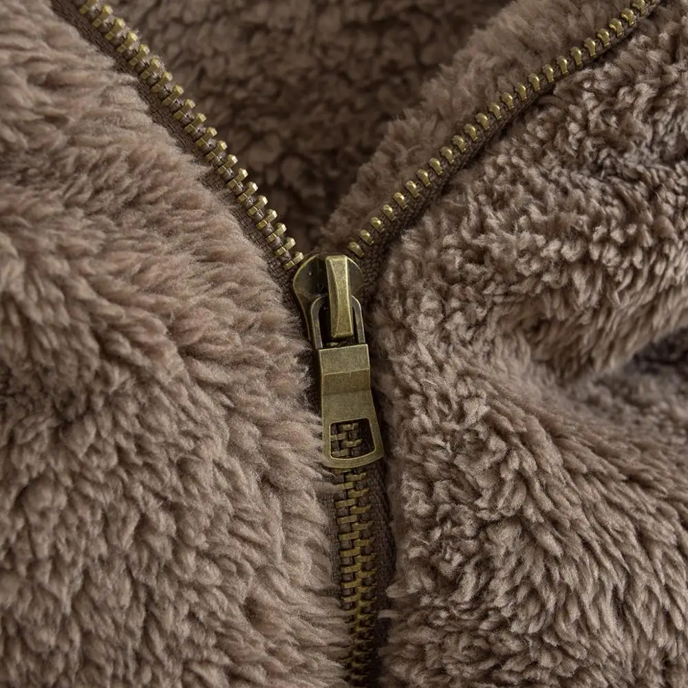 Cheshanf, зимний модный женский кардиган с капюшоном, открытая передняя часть, длинный рукав, пушистое флисовое пальто, однотонная теплая верхняя одежда, свитер на молнии, пальто