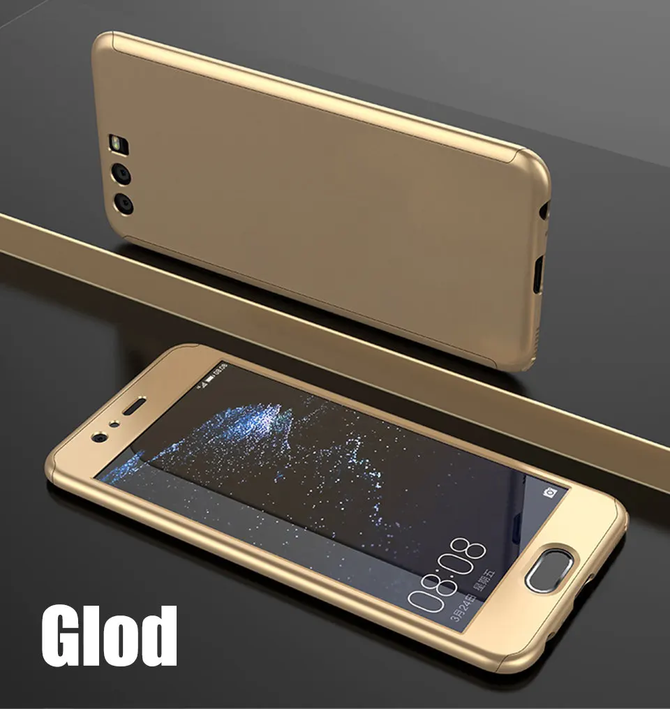Gold 360 градусов защитный чехол для huawei P8 P9 Lite P10 P10 Lite чехол жесткая полная крышка для mate 10 Lite Pro со стеклянной пленкой - Цвет: Gold