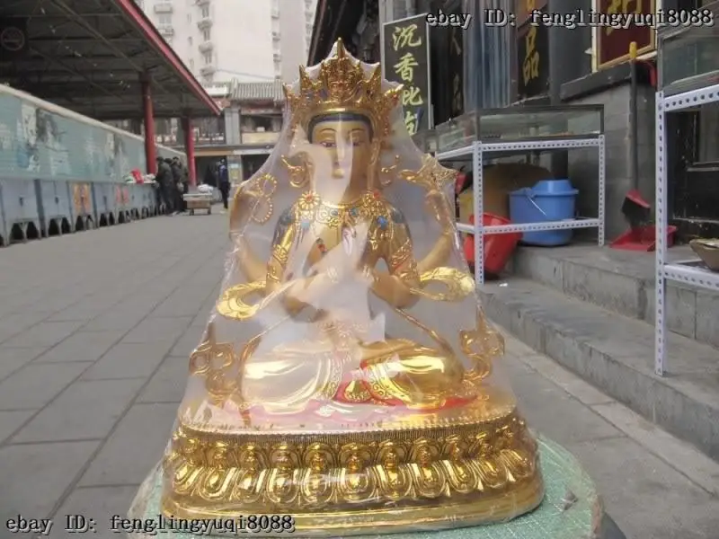 

11"Tibet Buddhism Bronze painted Gilt Four-armed Avalokitesvara Kwan-Yin Statue
