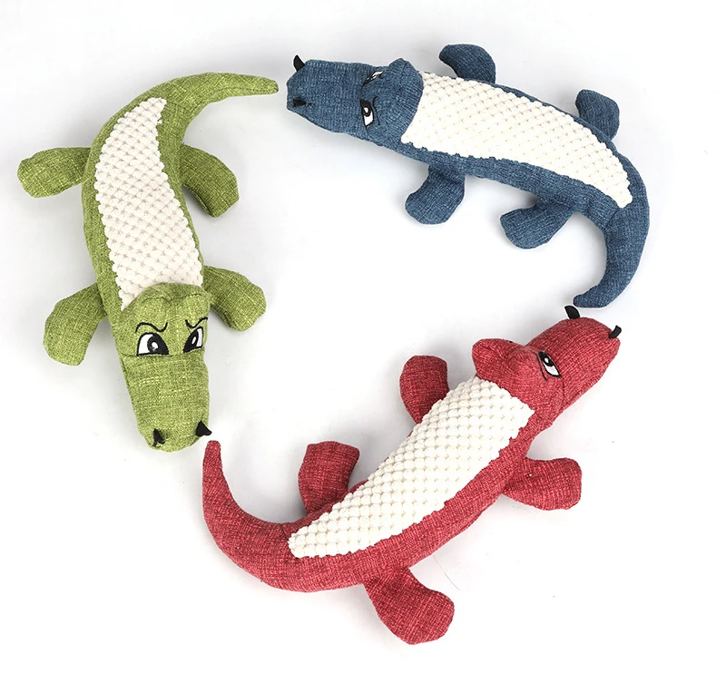 Cartoon Crocodile Linen Dog Toy Bite Resistance Soft Plush Pet Teeth Cleaning Chew Toy Interactive Puppy Cat Squeak Sound Toys