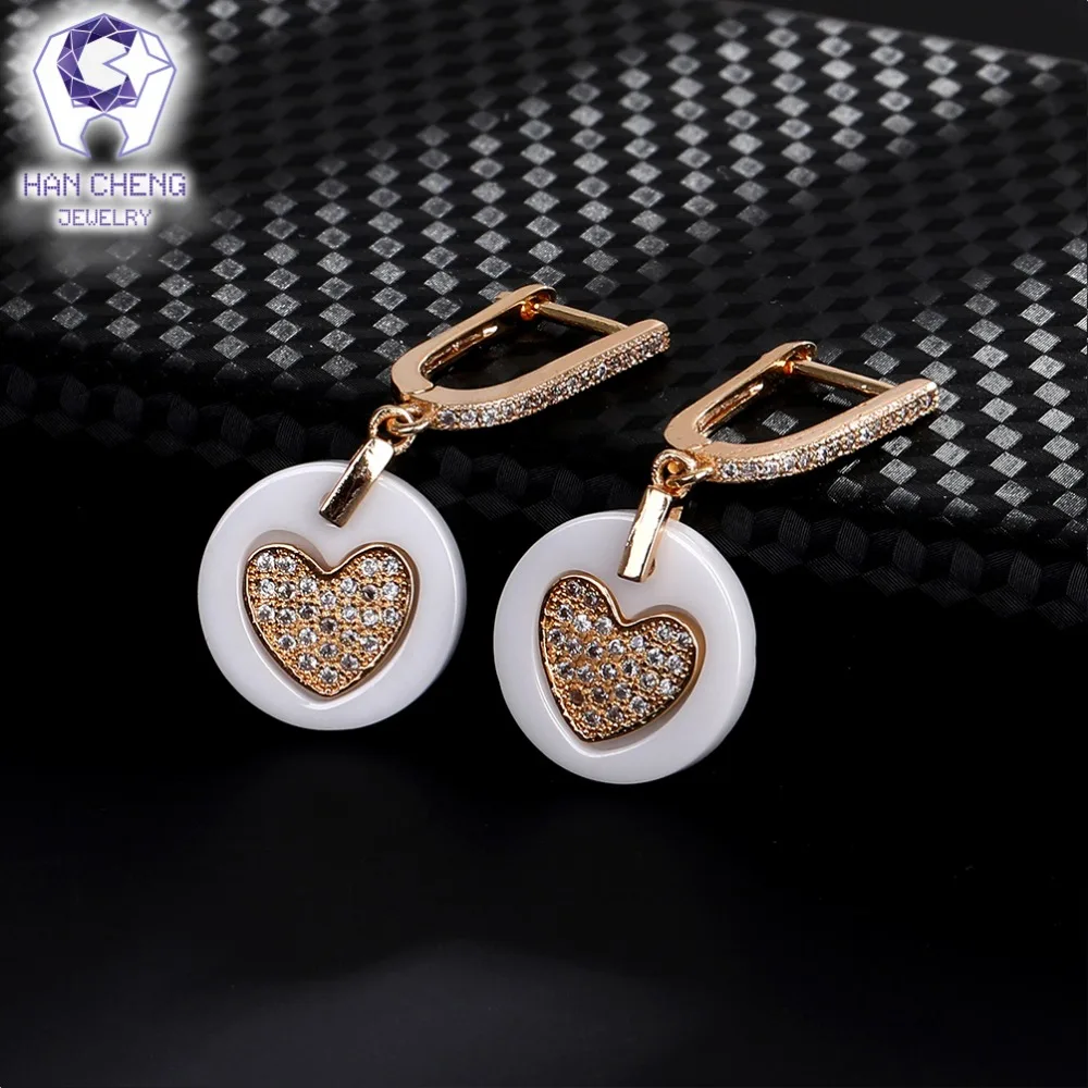 Новые висячие длинные серьги HanCheng золотого цвета с цирконом и драгоценным камнем