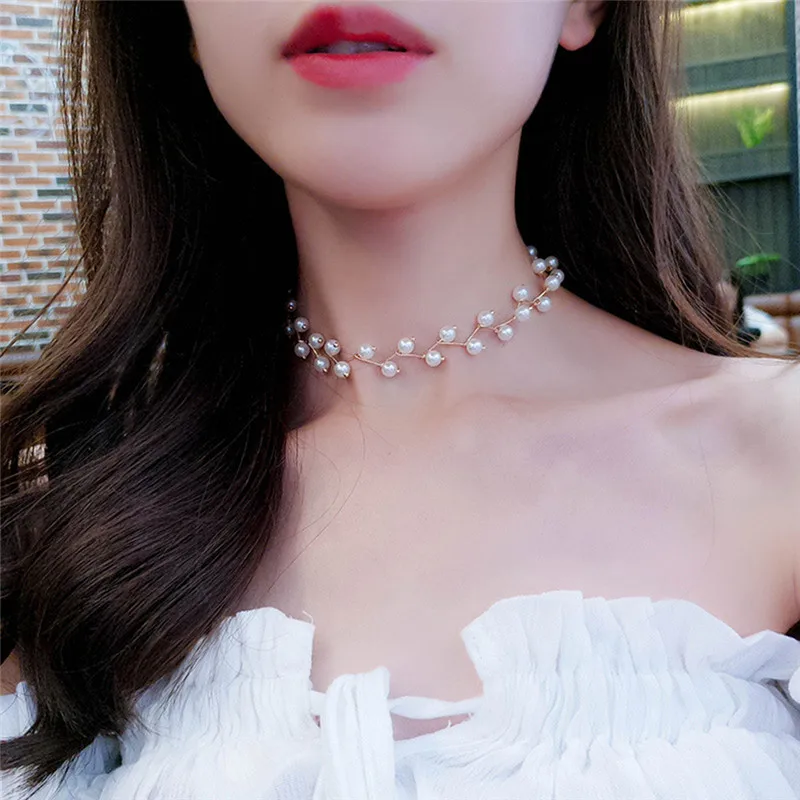Romad Simulated Pearl Clavicle Chain Necklace for Women Bride Wedding Choker Statement Jewelry Bohemia Collier Femme | Украшения и
