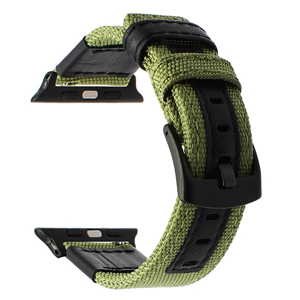 Green B Холщовый нейлоновый и кожаный ремешок для часов iWatch Apple Watch 38 мм 42 мм 40 мм 44 мм серия 5 4 3 2 1 ремешок стальной ремешок с пряжкой наручный ремень - Цвет ремешка: Green B