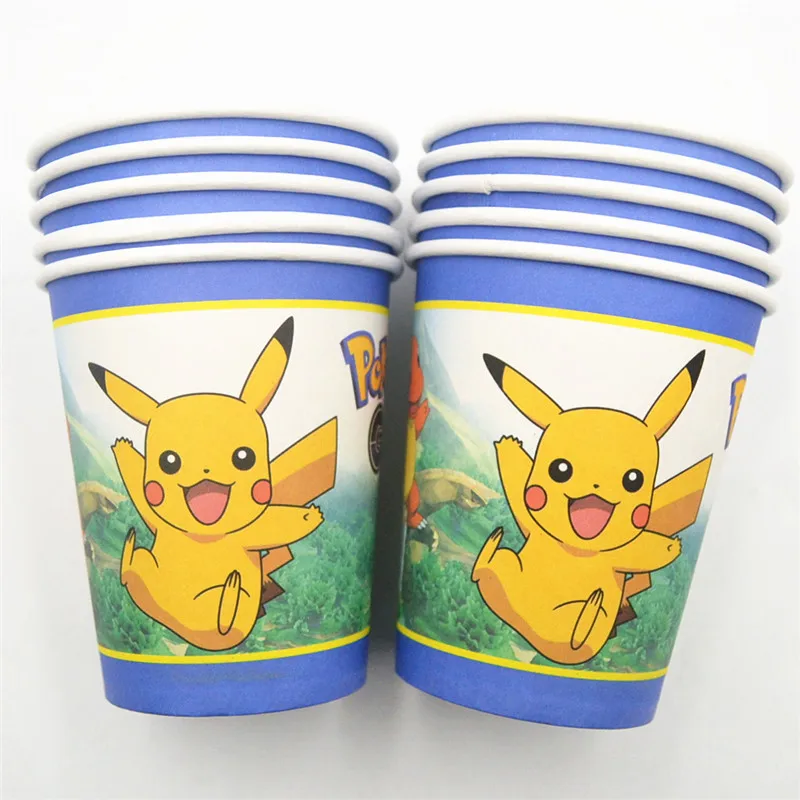 Paper Cups 10pcs Пикачу Покемон День Рождения украшения Suppies дети скатерть бумажная салфетка коробка конфет выдувные чашки Подарочный мешок вилка ложка тема - Цвет: Paper Cups 10pcs