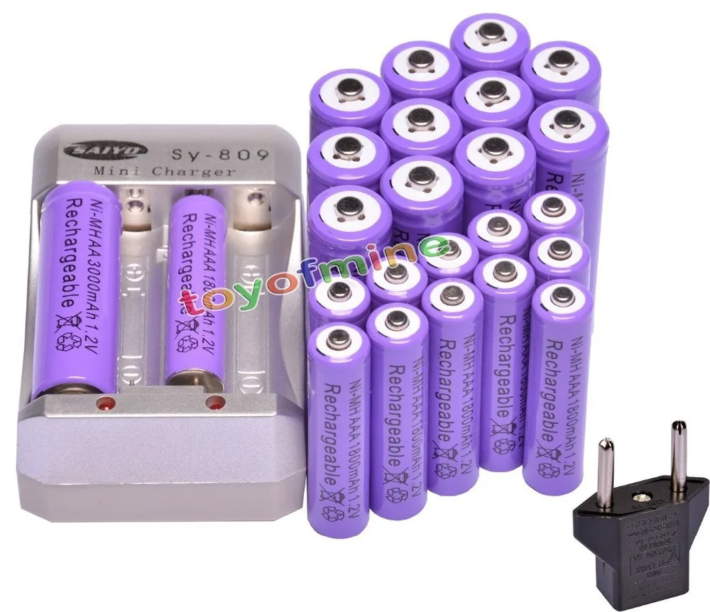 12x AA 3000mAh + AAA 1800mAh 1 2 V Ni MH фиолетовый перезаряжаемый аккумулятор USB зарядное