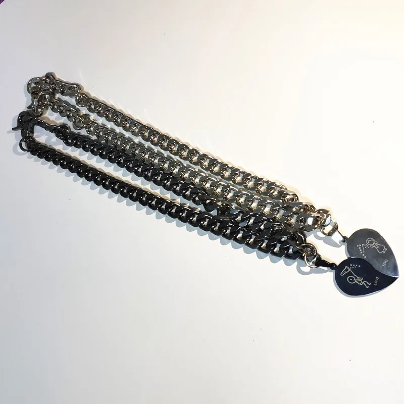 2019 Rock Style Lover Heart Stainless Steel Necklace Gun Black Silver Metal Thick Chain Boyfriend Lovers Gift | Украшения и