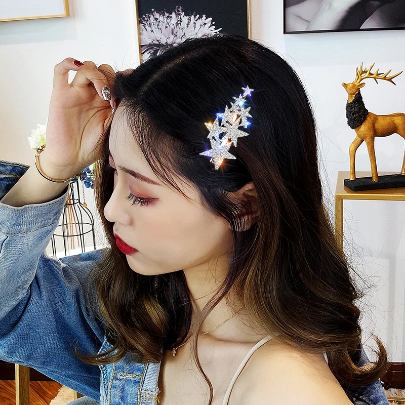Лучшее для леди новый стеклянный кристалл пятиконечная звезда заколки волос