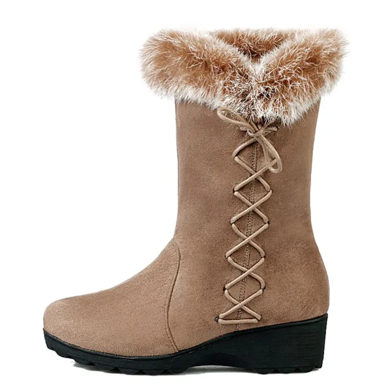 Tuyoki Women Winter Snow Boots Thick Fur Mid Calf Cross Strap Woman Shoes Fashion Sweet Warm Short Size 34-39 | Обувь