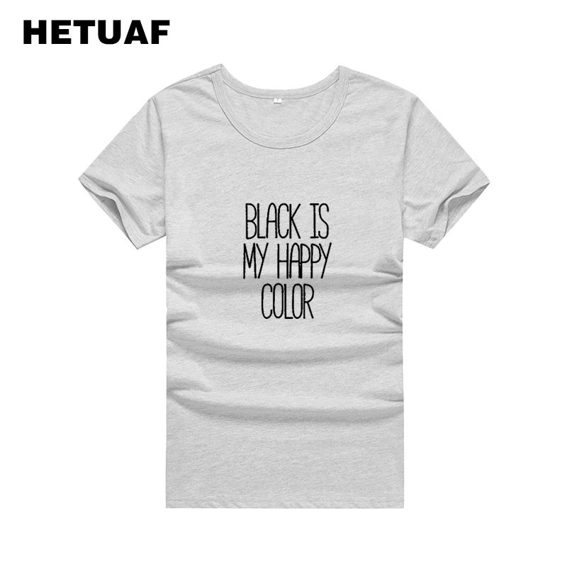 Женская футболка в стиле Харадзюку HETUAF черная с надписью IS MY HAPPY большого размера