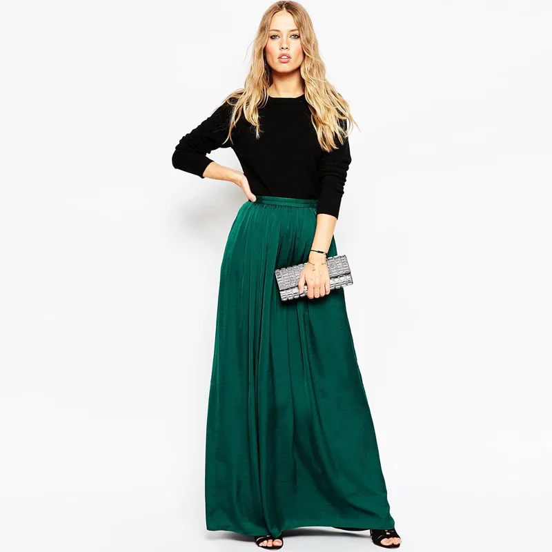 

Dark Green Chiffon Long Skirt Summer Custom Made Elastic Waist Fashion Womens Skirts Bohomian Causal Comfortable Freedom Skirt