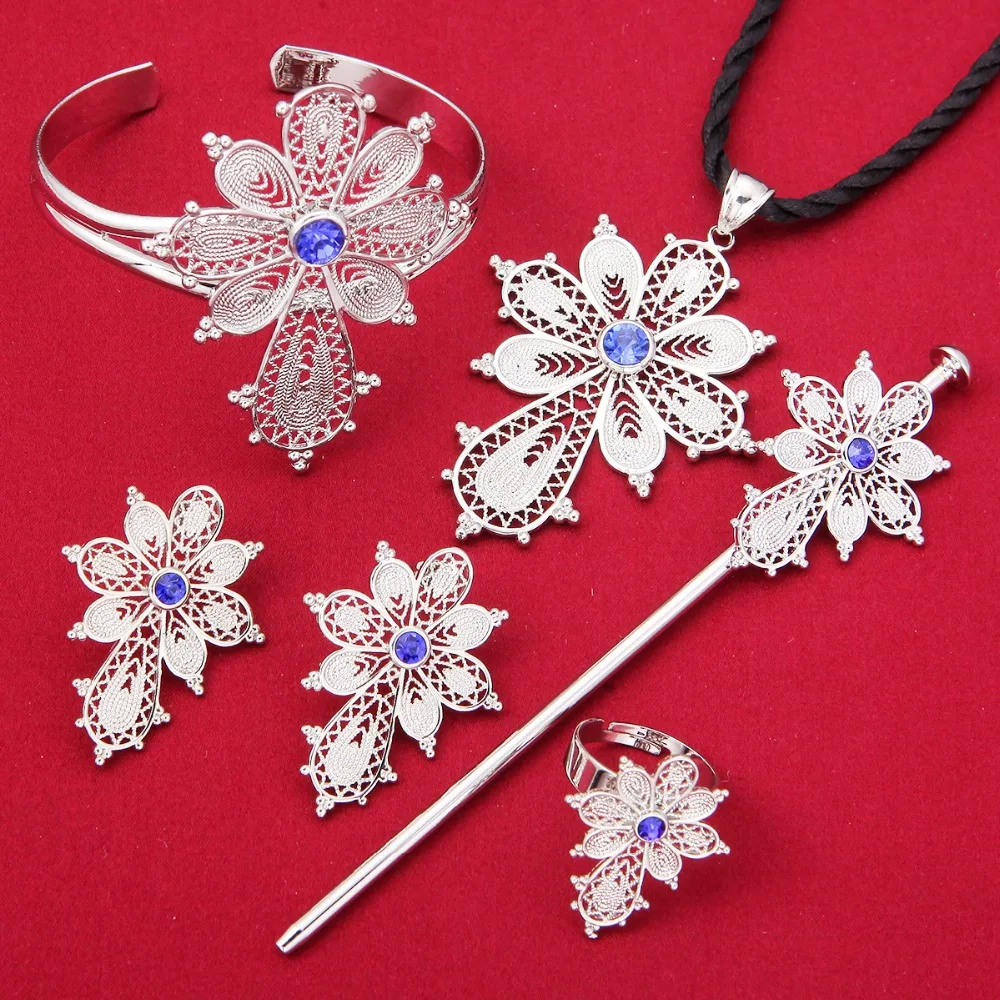 Новейшие комплекты ювелирных изделий: Эфиопский крест ожерелье подвеска браслет