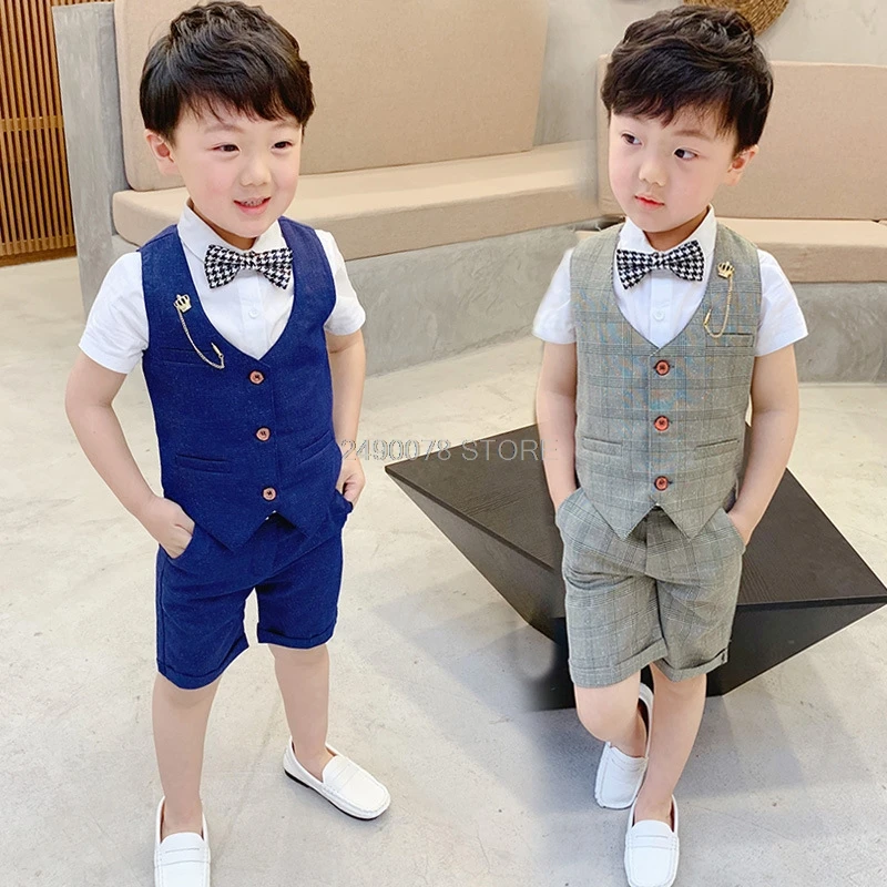 2019 Flower Boys Formal Ceremony Suit Vest +Shorts 2pcs Kids Wedding Clothing Set Children Piano Prom Dance Performance Costume | Детская