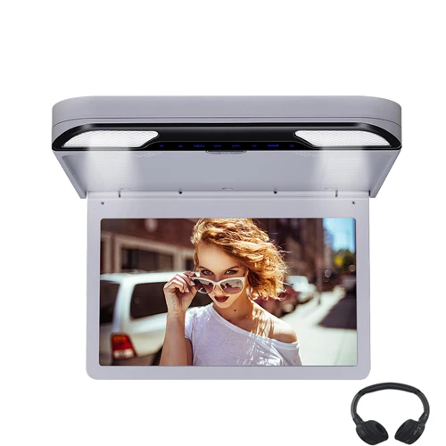 Grey with headphone Автомобильный DVD 13,3 дюймов Full HD 1080P сенсорная кнопка откидной потолочный телевизионный для автомобиля с HDMI/USB/SD/IR/FM передатчик/динамик MP5 плеер - Цвет: Grey with headphone